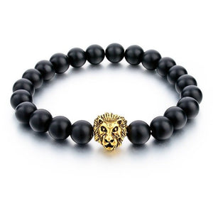 Natural Stone Gold Plated Lion Strand Bracelet In 7 Colors