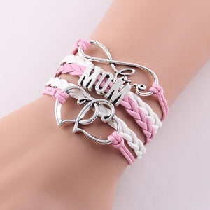 Infinity Love Mom & Grandma Heart Charms Wrap Leather & Rope Bracelet